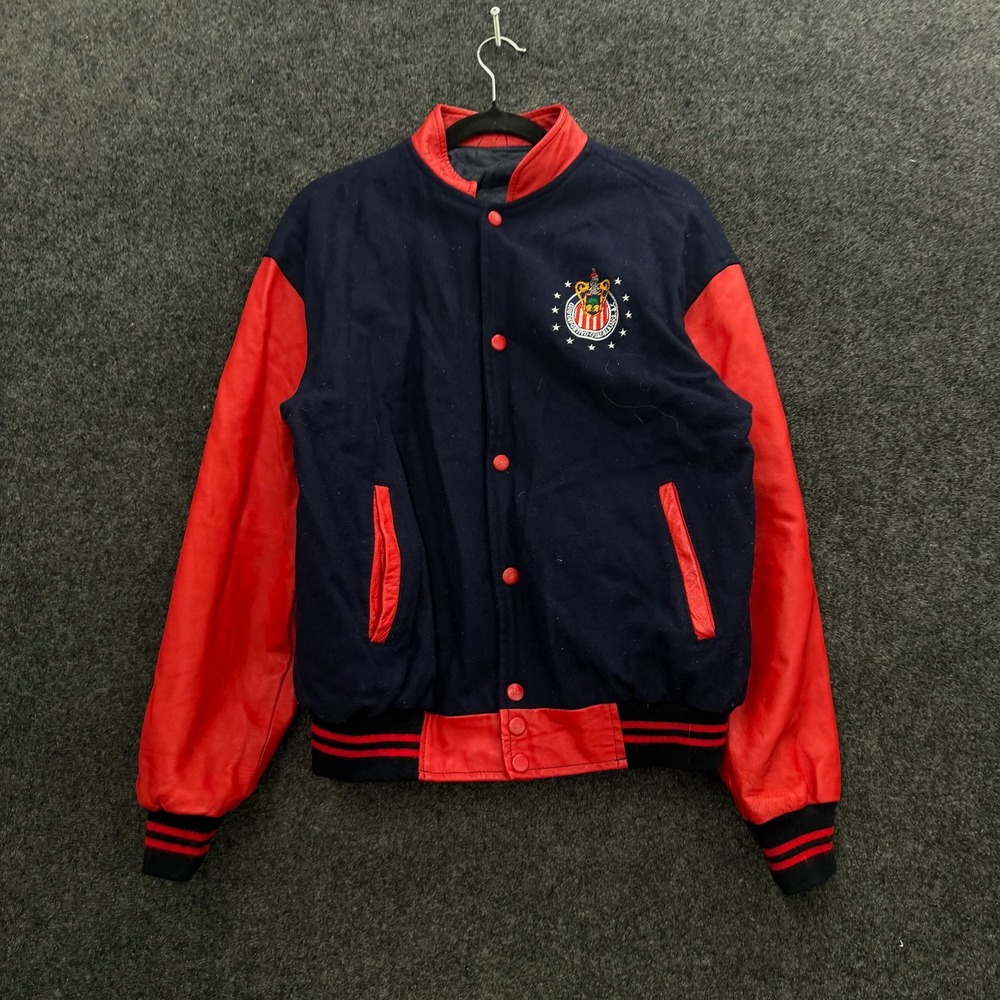 Vintage 90s Chivas Guadalajara Varsity Jacket Navy Red Soccer Letterman Medium